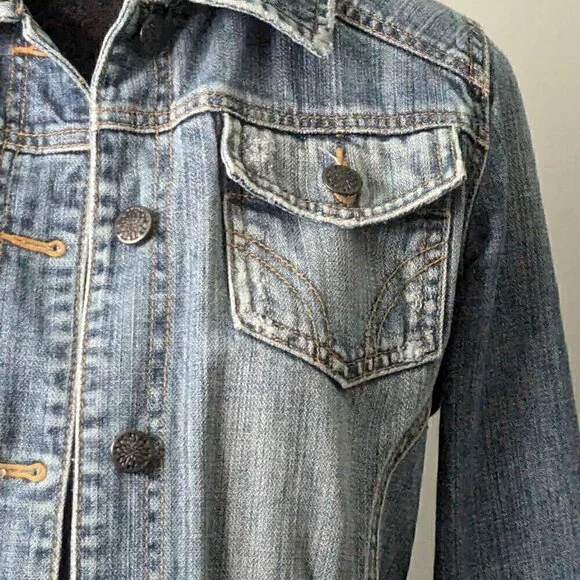 Jean Denim Jacket Size M Distressed Crop - Picture 3 of 8